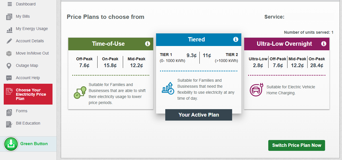 Choose Your Electricity Price Plan Page